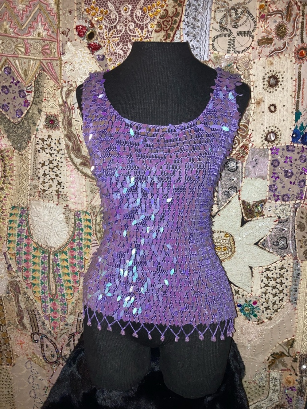 Source Unknown Purple Sequin Crochet Camisole